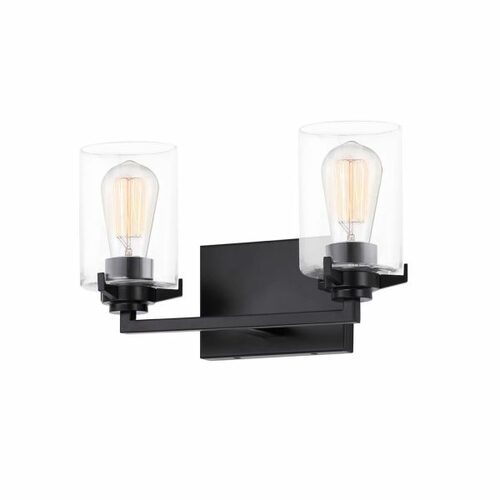Justice Design Group Cilindro 2-Light Bath Bar in Matte Black by Evolv by Justice Design Group FSN-8092-CLER-MBLK