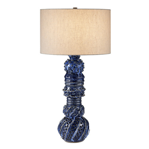 Currey and Company Lighting Currey and Company Undersea Dark Blue Reactive Table Lamp with Drum Shade 6000-0995