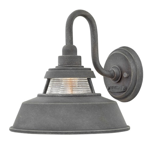Hinkley Troyer Outdoor Wall Light in Aged Zinc with Clear Ribbed Glass by Hinkley Lighting 1194DZ