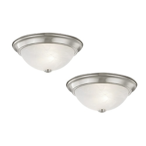 Design Classics Lighting LED 13-Inch Satin Nickel Flushmount Lights with Alabaster Glass - Pack of Two 613-09/ALB (2 PACK)