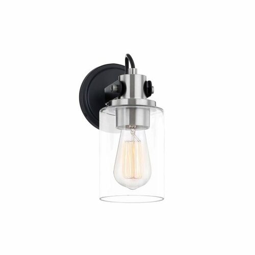 Justice Design Group Brooklyn Wall Sconce in Black & Nickel by Evolv by Justice Design Group FSN-8191-CLER-MBNK