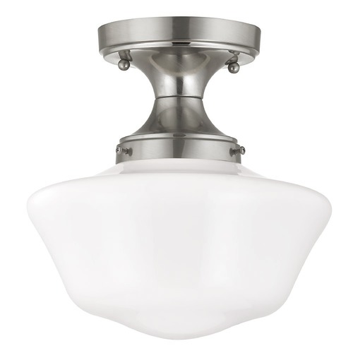 Design Classics Lighting 10-Inch Schoolhouse Ceiling Light in Satin Nickel Finish FDS-09 / GA10