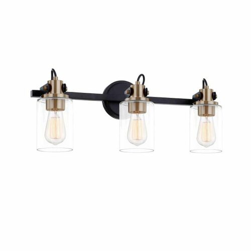 Justice Design Group Brooklyn 3-Light Bath Bar in Black & Brass by Evolv by Justice Design Group FSN-8193-CLER-MBBR