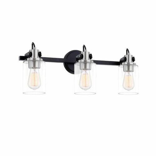 Justice Design Group Brooklyn 3-Light Bath Bar in Black & Nickel by Evolv by Justice Design Group FSN-8193-CLER-MBNK