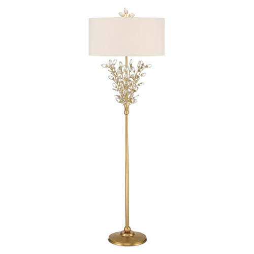Currey and Company Lighting Currey and Company Forget-Me-Not Clear & Chinois Gold Leaf Floor Lamp with Drum Shade 8000-0168