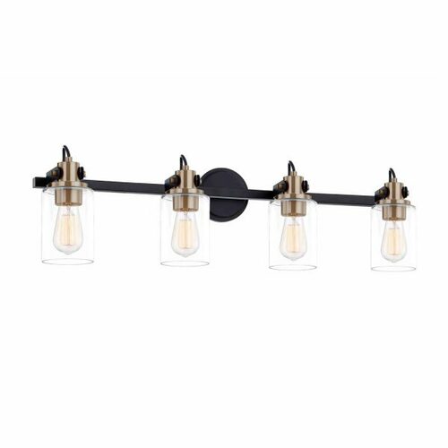 Justice Design Group Brooklyn 4-Light Bath Bar in Black & Brass by Evolv by Justice Design Group FSN-8194-CLER-MBBR