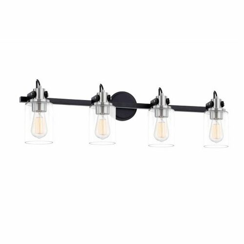 Justice Design Group Brooklyn 4-Light Bath Bar in Black & Nickel by Evolv by Justice Design Group FSN-8194-CLER-MBNK