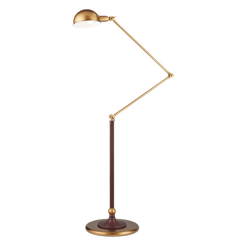 Currey and Company Lighting Currey and Company Libretto Antique Brass & Brownish Red LED Swing Arm Lamp with Bowl / Dome Shade 8000-0162