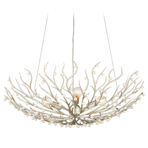 Currey and Company Lighting Currey and Company Aviva Stanoff Shinju Natural Pearl & Contemporary Silver Leaf Chandelier 9000-1292