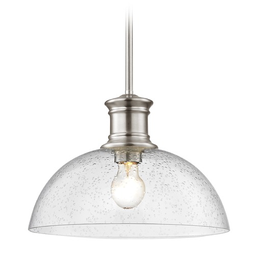 Design Classics Lighting Seeded Glass Industrial Pendant Light Satin Nickel 13-Inch Wide 1761-09 G1785-CS