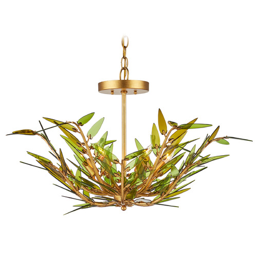 Currey and Company Lighting Currey and Company Babylon Green & Contemporary Gold Leaf & Contemporary Gold Chandelier 9000-1309