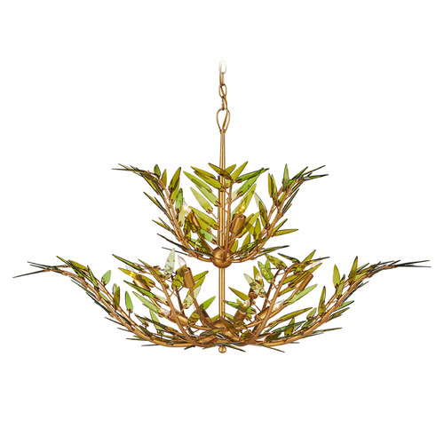 Currey and Company Lighting Currey and Company Babylon Green & Contemporary Gold Leaf & Contemporary Gold Chandelier 9000-1310