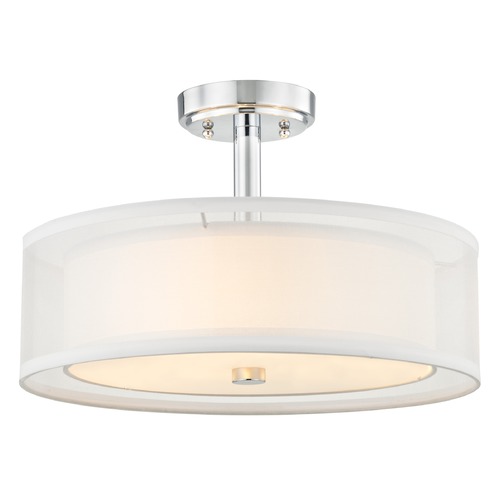 Design Classics Lighting 16-Inch Semi-Flushmount Light White Drum Shade Chrome 1808-26