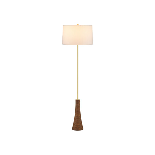 Currey and Company Lighting Lathe Floor Lamp in Brushed Brass & Wood by Currey & Company Lighting 8000-0175