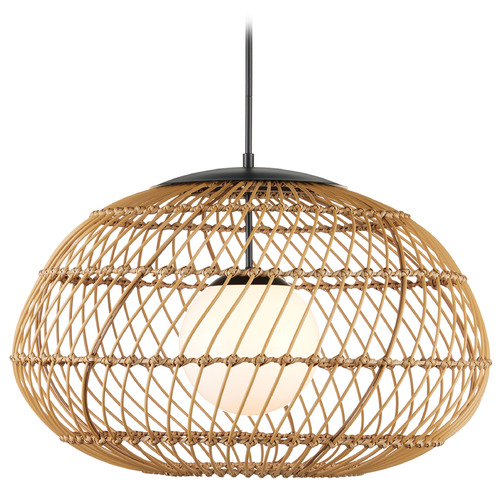 Currey and Company Lighting Currey and Company Carriage Natural All-Weather Wicker & Black Outdoor Hanging Light 9500-0015