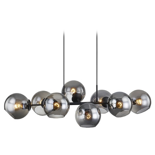 Design Classics Lighting Plate 8 Light 44-Inch Black Linear Chandelier Smoke Glass 1863-BK