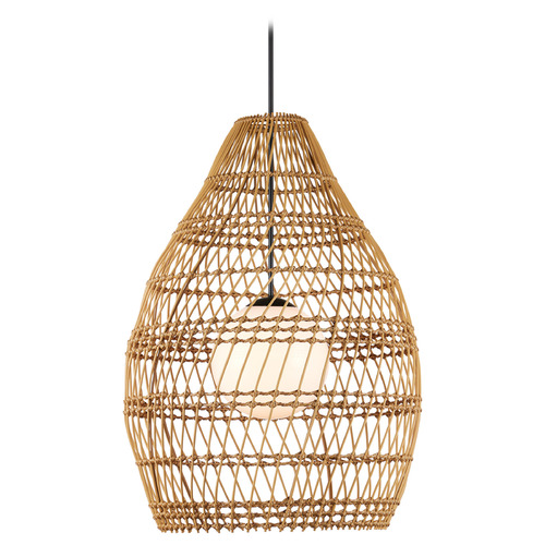 Currey and Company Lighting Currey and Company Fishtrap Natural All-Weather Wicker & Black Outdoor Hanging Light 9500-0016