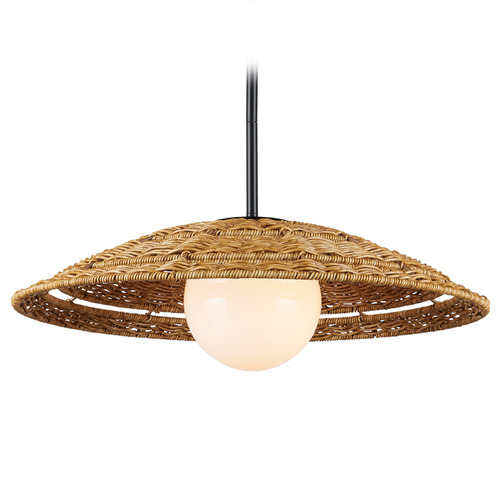 Currey and Company Lighting Currey and Company Barbary Natural All-Weather Wicker & Black Outdoor Hanging Light 9500-0017