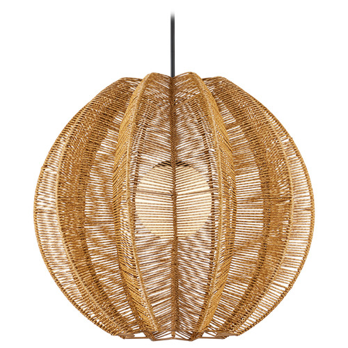 Currey and Company Lighting Currey and Company Barbary Natural All-Weather Wicker & Black Outdoor Hanging Light 9500-0019