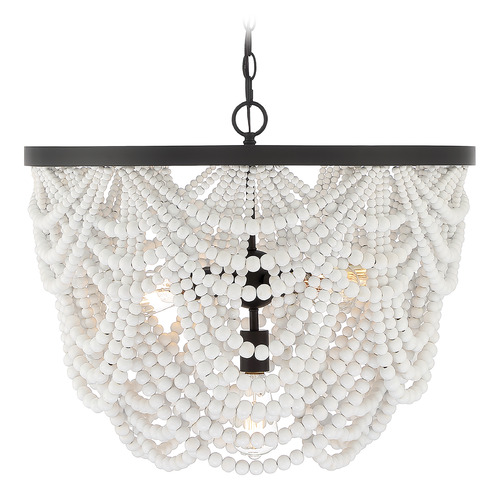 Meridian 24-Inch Beaded Chandelier in Grecian White & Bronze by Meridian M100101GRORB