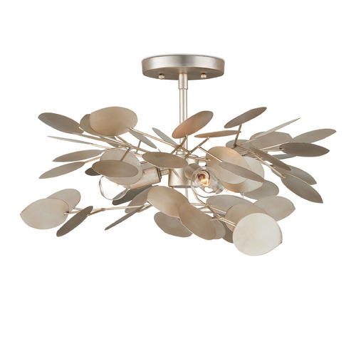 Currey and Company Lighting Currey and Company Lunaria Contemporary Silver Leaf Semi-Flushmount Light 9000-1259