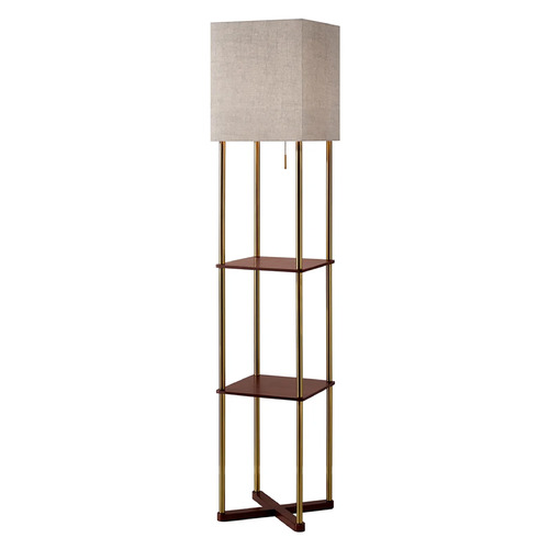 Adesso Home Lighting Adesso Home Harrison Antique Brass & Walnut Wood Paper Veneer Floor Lamp with Square Shade 3183-21