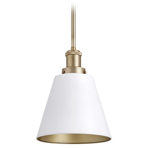 Quorum Lighting Studio White & Aged Brass Mini Pendant by Quorum Lighting 877-0880