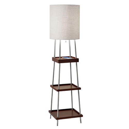 Adesso Home Lighting Adesso Home Henry Brushed Steel and Walnut Floor Lamp with Cylindrical Shade 3459-15