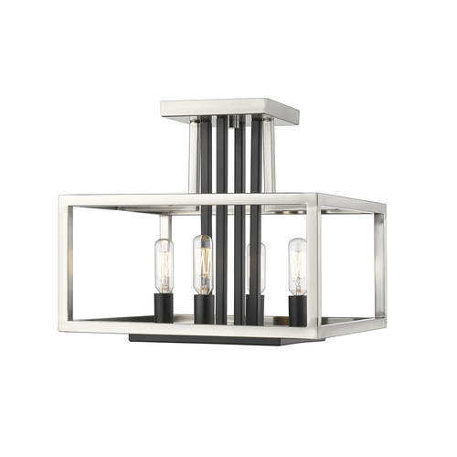 Z-Lite Quadra Brushed Nickel & Black Semi-Flush Mount by Z-Lite 456SF-BN-BK