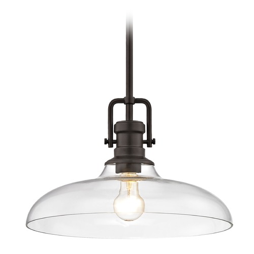 Design Classics Lighting Industrial Clear Glass Pendant Light Bronze Finish 14-Inch Wide 1763-220 G1784-CL