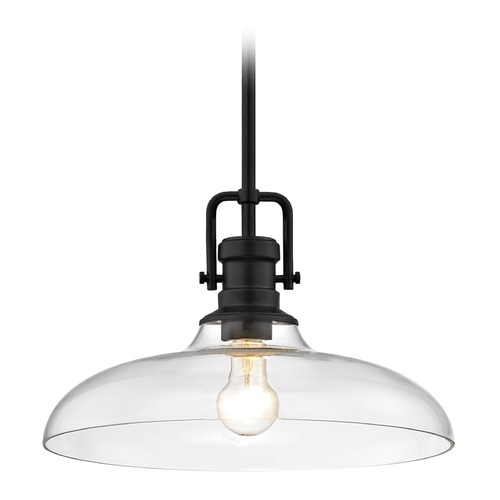 Design Classics Lighting Industrial Clear Glass Pendant Light Black Finish 14-Inch Wide 1763-07 G1784-CL