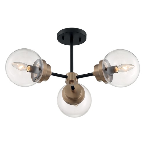 Satco Lighting Axis Matte Black & Brass Accents Semi-Flush Mount by Satco Lighting 60/7123