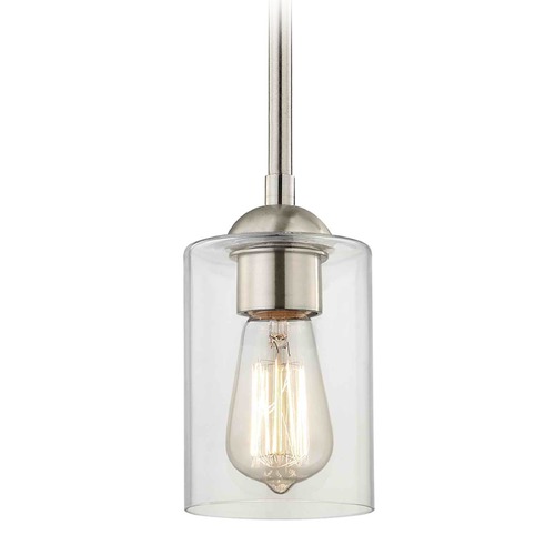 Design Classics Lighting Satin Nickel Mini-Pendant Light with Cylindrical Shade 581-09 GL1040C