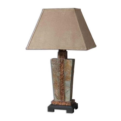 Uttermost Lighting Table Lamp in Handcarved Slate & Hammered Copper by Uttermost Lighting 26322-1