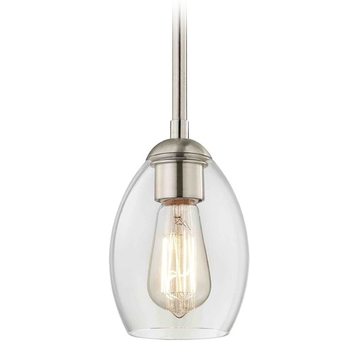 Design Classics Lighting Satin Nickel Mini-Pendant Light with Oblong Shade 581-09 GL1034-CLR