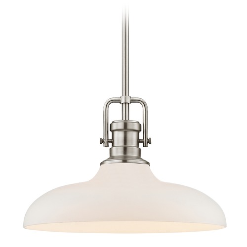 Design Classics Lighting Industrial Pendant Light Satin Nickel Finish  14-Inch Wide 1763-09 G1784-WH