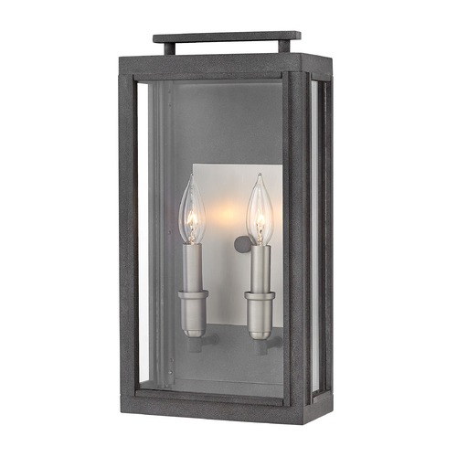 Hinkley Sutcliffe Outdoor Wall Light in Aged Zinc with Clear Glass by Hinkley Lighting 2914DZ