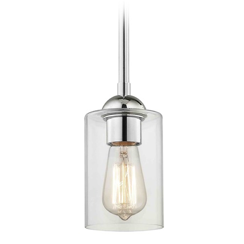 Design Classics Lighting Chrome Mini-Pendant Light with Cylindrical Shade 581-26 GL1040C