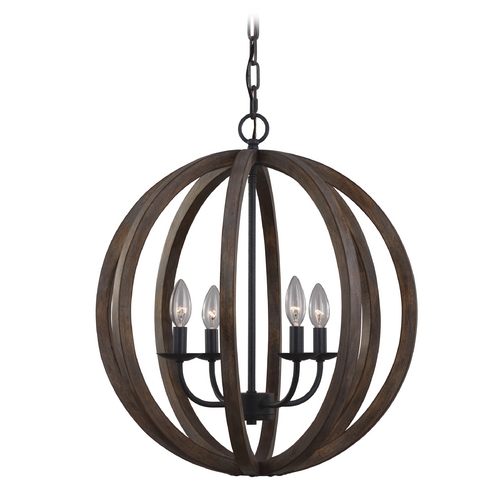 Visual Comfort Studio Collection Allier 20.50-Inch Orb Pendant in Weathered Oak & Iron by Visual Comfort Studio F2935/4WOW/AF