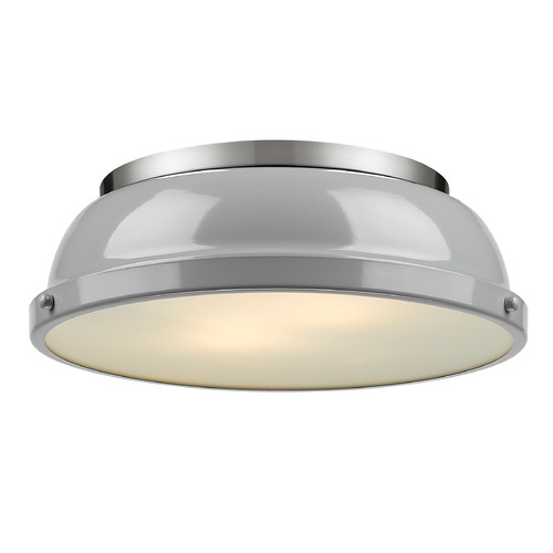 Golden Lighting Duncan Flush Mount in Chrome & Gray by Golden Lighting 3602-14PW-GY