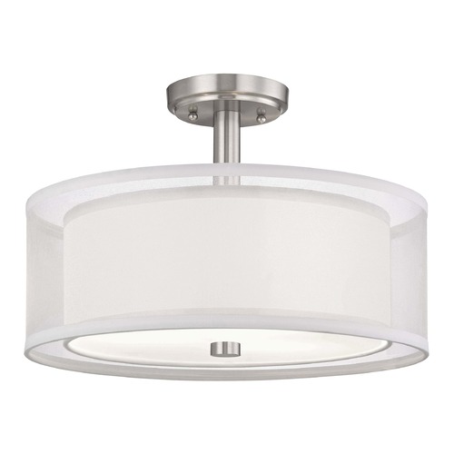 Dolan Designs Lighting Double Organza Drum Ceiling Light Satin Nickel 16 Inches Wide 3 Lt 1275-09