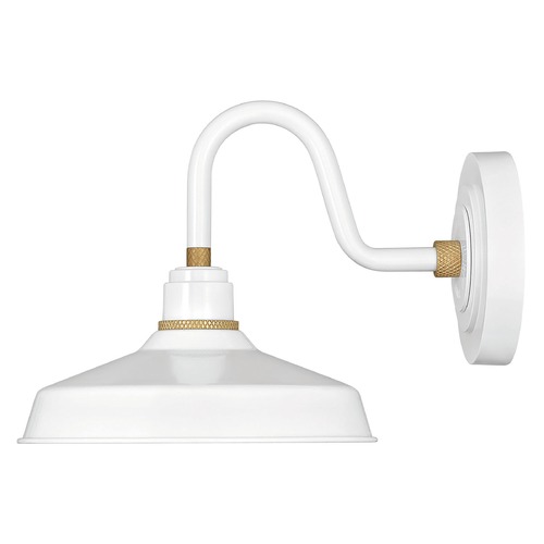 Hinkley Foundry 9.50-Inch Wide Gloss White & Brass Barn Light by Hinkley Lighting 10231GW