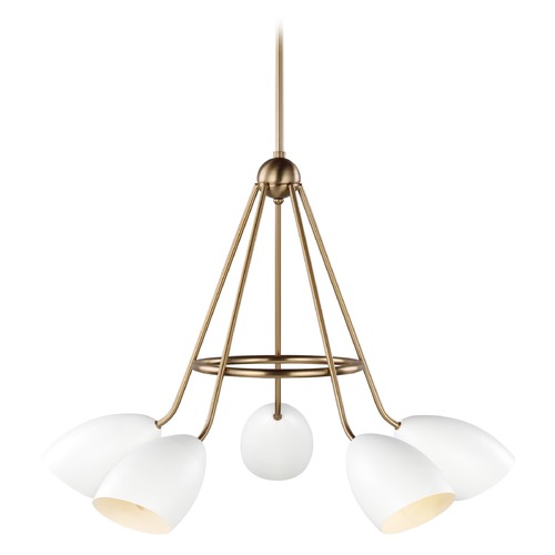 Visual Comfort Studio Collection Summer 5-Light Modern Matte White & Satin Brass Chandelier by Visual Comfort Studio 3175905-115