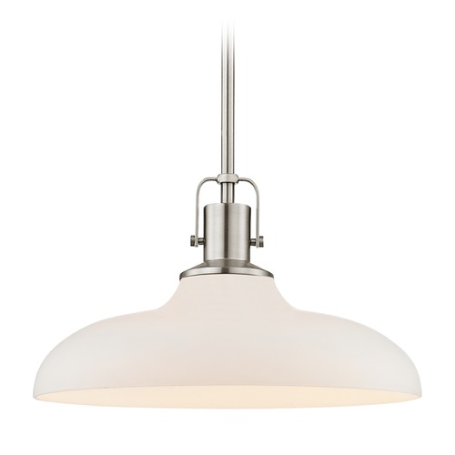 Design Classics Lighting Nautical Satin Nickel Pendant Light with White Glass 14-Inch Wide 1762-09 G1784-WH