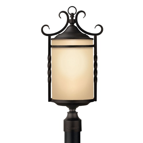Hinkley Post Light with Amber Glass in Olde Black by Hinkley Lighting 1141OL