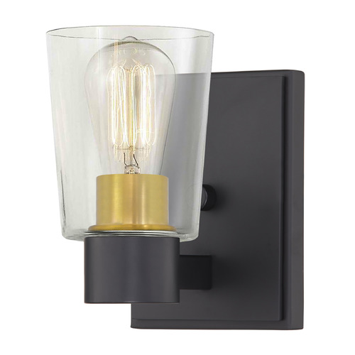 Design Classics Lighting Vashon Wall Sconce in Matte Black & Satin Brass by Design Classics 2101-07 SB GL1027-CLR