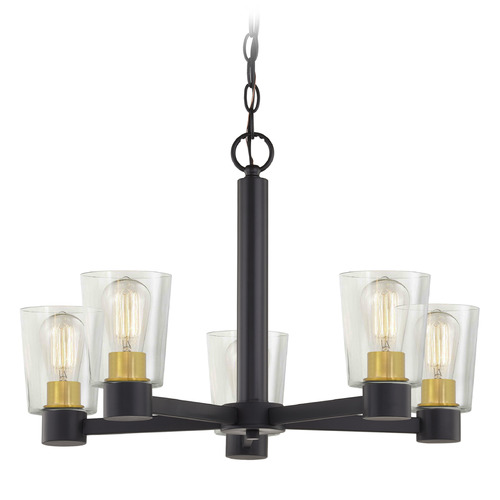 Design Classics Lighting Vashon 5-Light Chandelier in Matte Black and Brass by Design Classics 2105-07 SB GL1027-CLR