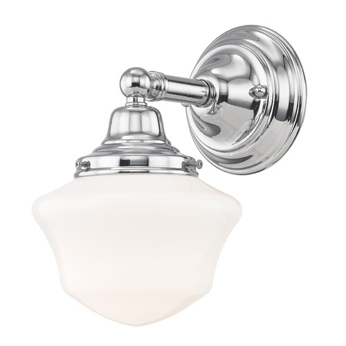 Design Classics Lighting Schoolhouse Sconce Chrome White Opal Glass 1 Light 6 Inch Width WC1-26 GC6