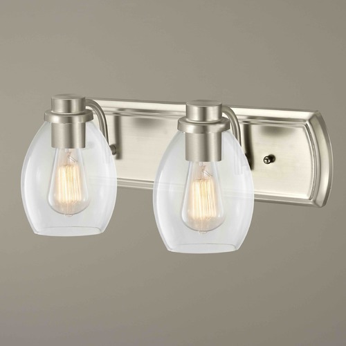 Design Classics Lighting Transitional 2-Light Bathroom Light with Clear Glass in Satin Nickel 1202-09 GL1034-CLR