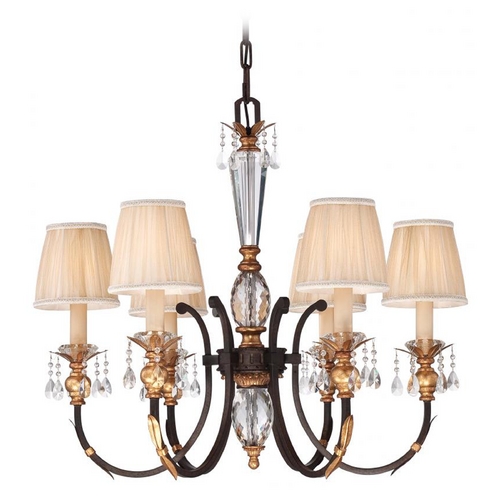 Metropolitan Lighting Crystal Chandelier in Bronze  with Pleated Shades by Metropolitan Lighting N6646-258B